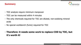 Toc Methods Screening parameters in water analysis | PPTX
