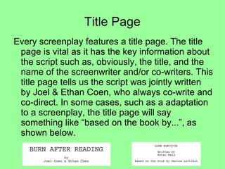 Default Script Title Page Screenplay conventions | PPT
