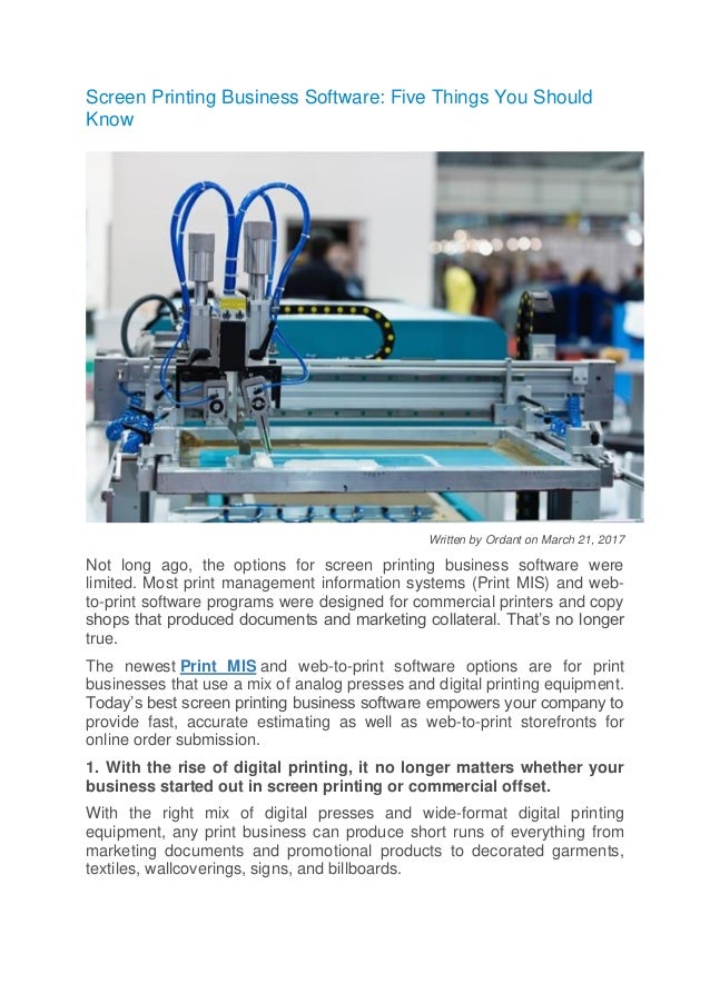 Screen Printing Business Software Five things you should know by ordant