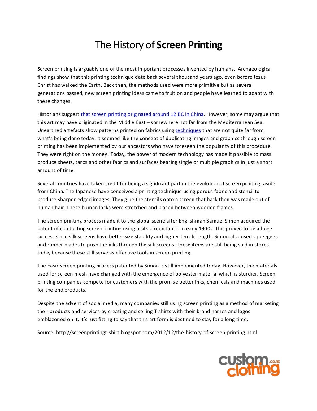 Screen printing history