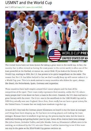 Gregory Haft - USMNT and the World Cup