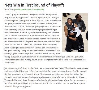 Lee Krahenbuhl - Nets Win in First Round of Playoffs