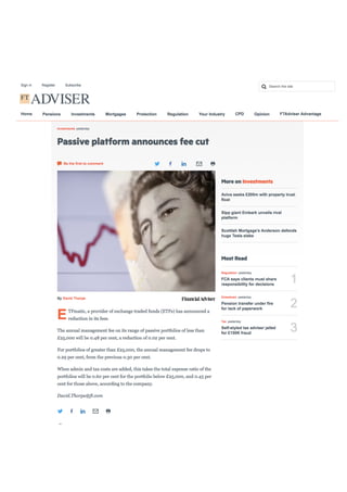 FT Adviser - Passive platform announces fee cut
