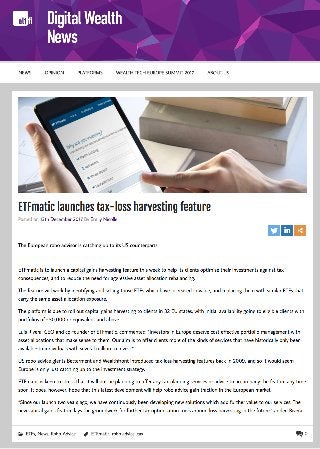 Digital Wealth News - ETFmatic launches tax loss harvesting feature