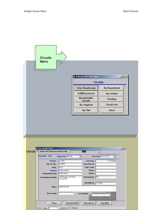 Sample Screen Shots     Sherri Orwick




             Circuits
             Menu




  Circuit Screen
 