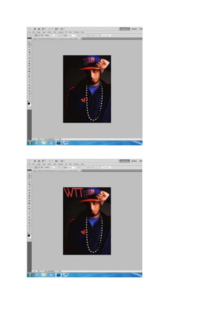 Screen shots of my progress in making a front cover on Photoshop