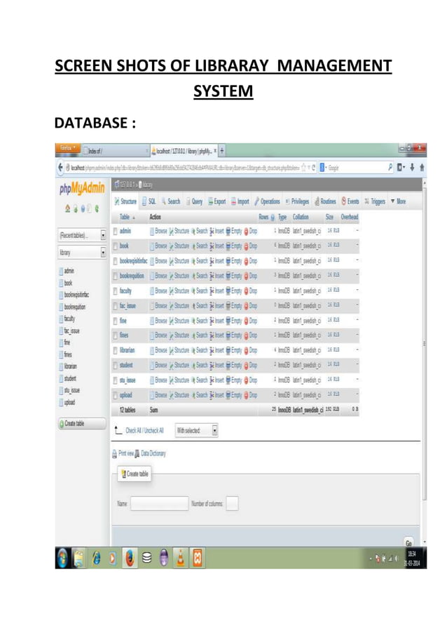 Screen shots of libraray management system