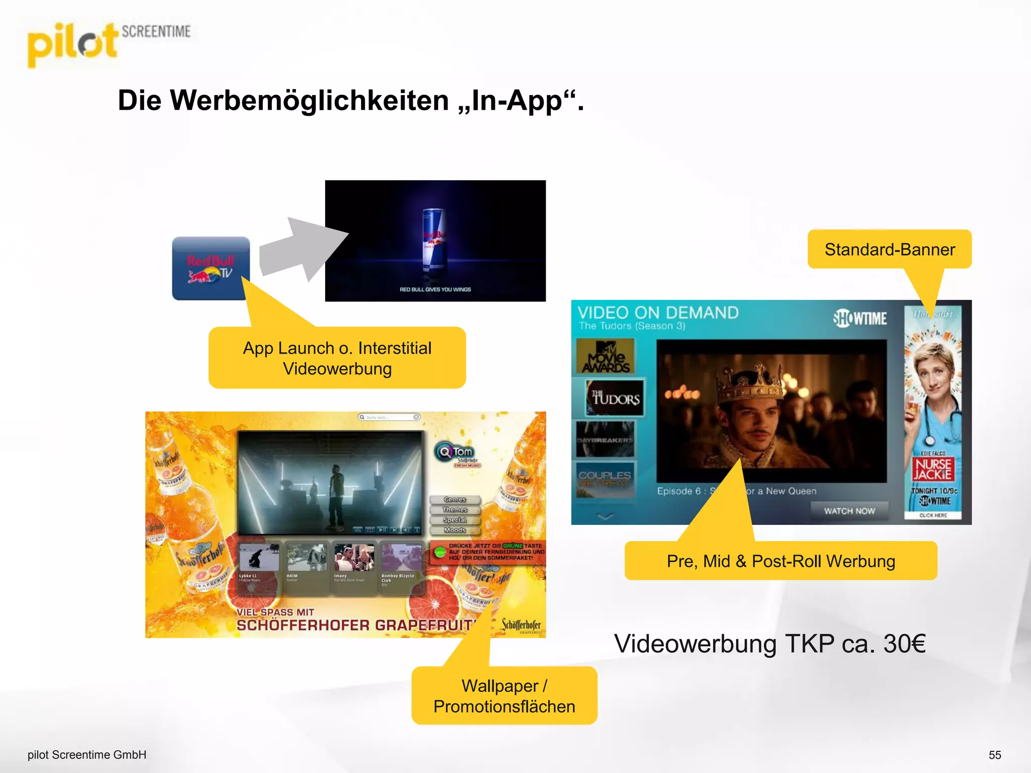  Die „Power-Up“ Ad von Panasonic (Sumo/ SpecificMedia)
TV-Hersteller möchten ein Stück vom TV-Werbekuchen.
pilot Screentime GmbH 55
 
