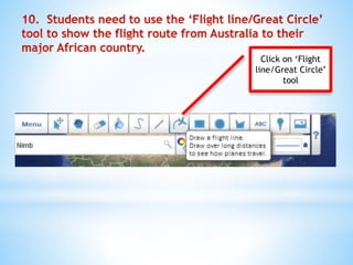 Click on ‘Flight
line/Great Circle’
tool