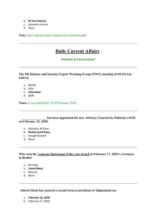 Pakistan current affairs mcqs for fpsc ppsc nts pts test preparation | PDF