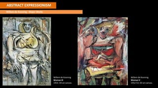 ABSTRACT EXPRESSIONISM
Willem de Kooning : Major Works
Willem de Kooning
WomanIII
1953. Oil on canvas.
Willem de Kooning
WomanV
1952-53. Oil on canvas.
 