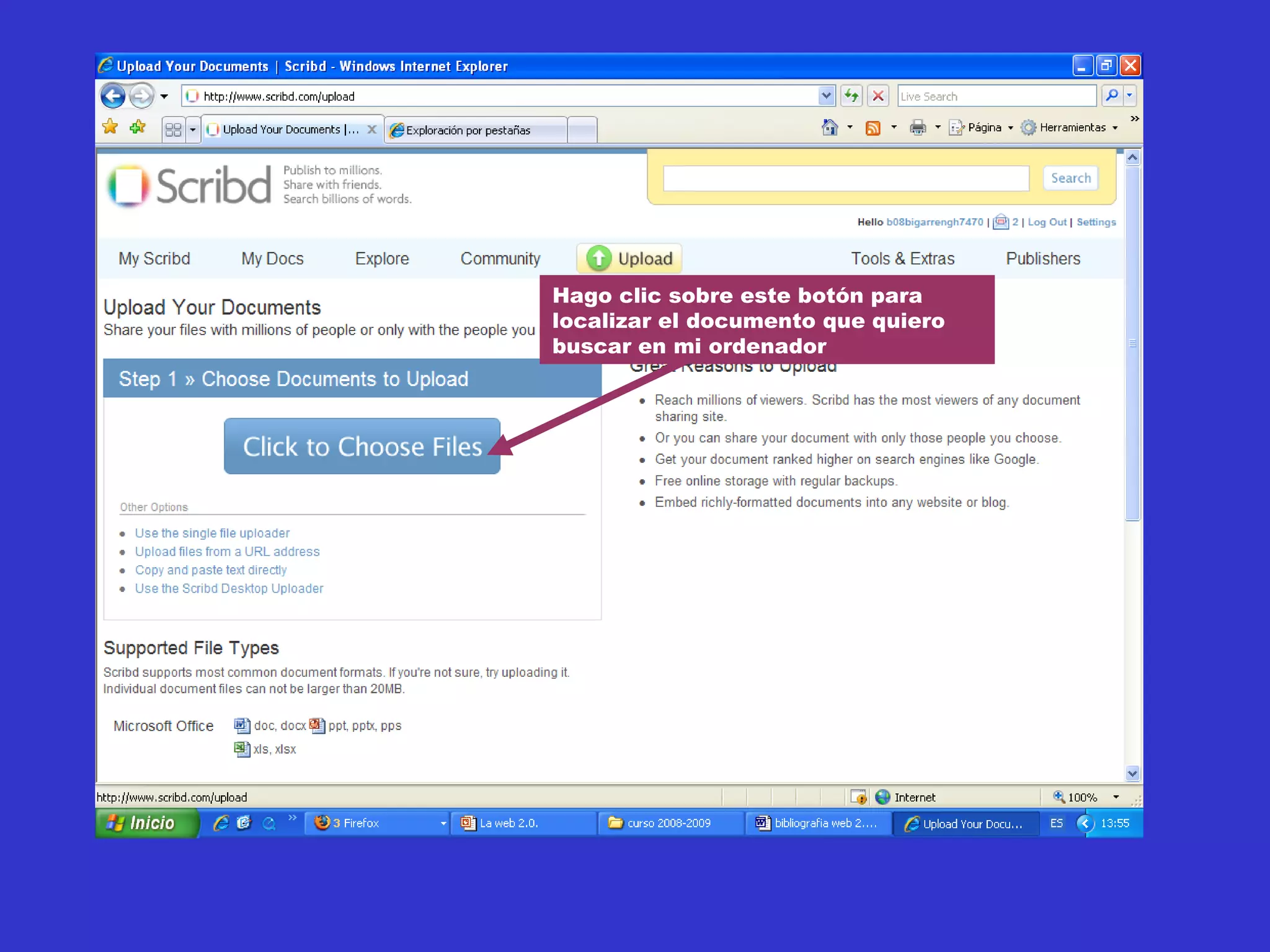Hago clic sobre este botón para
localizar el documento que quiero
buscar en mi ordenador
 