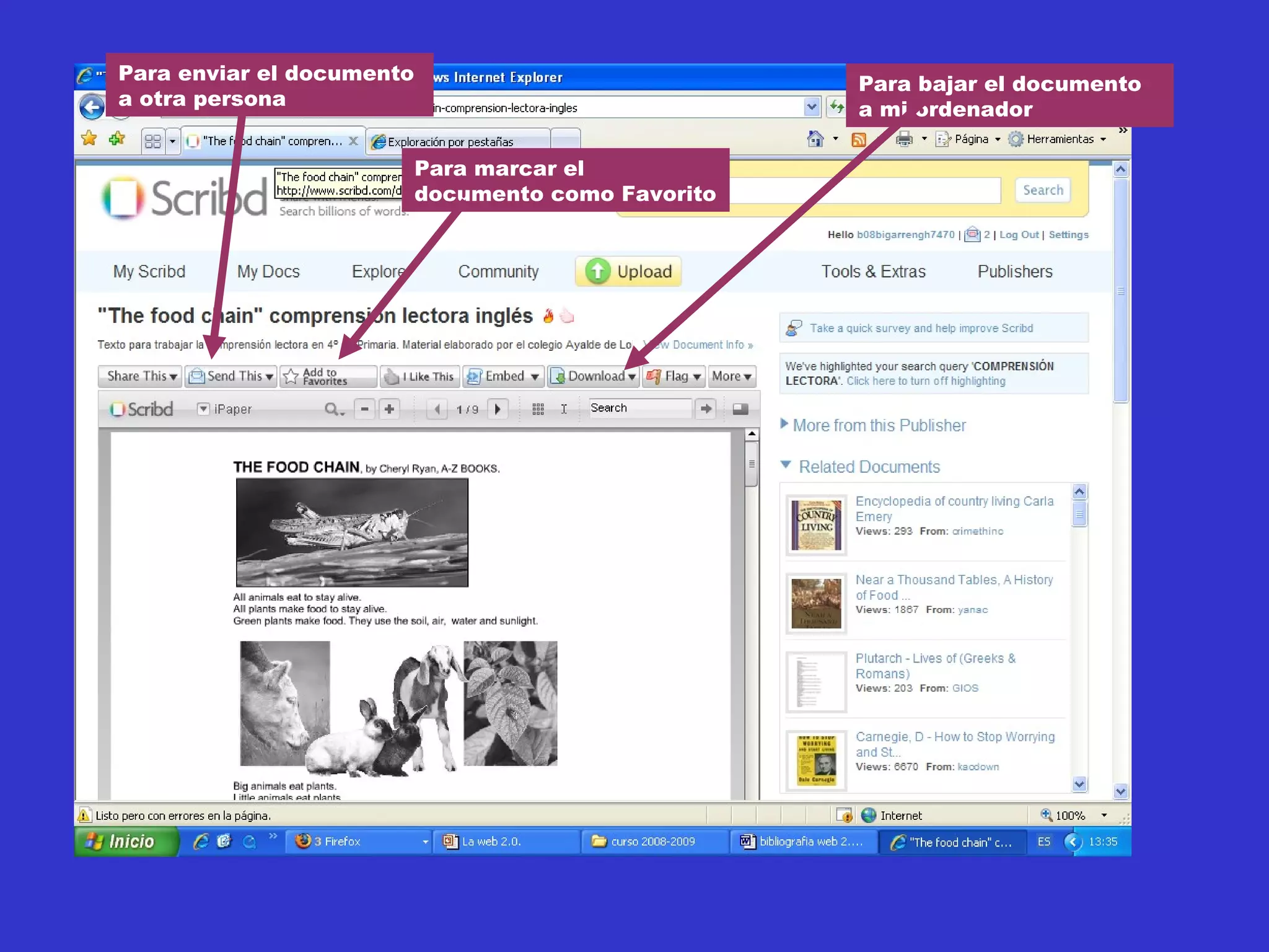 Para bajar el documento
a mi ordenador
Para enviar el documento
a otra persona
Para marcar el
documento como Favorito
 