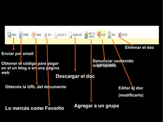 Enviar por email Obtener el código para pegar en el un blog o en una página web Obtenés la URL del documento Lo marcás como Favorito Descargar el doc Agregar a un grupo inapropiado Denunciar contenido inapropiado Editar el doc (modificarlo)‏ Eliminar el doc 