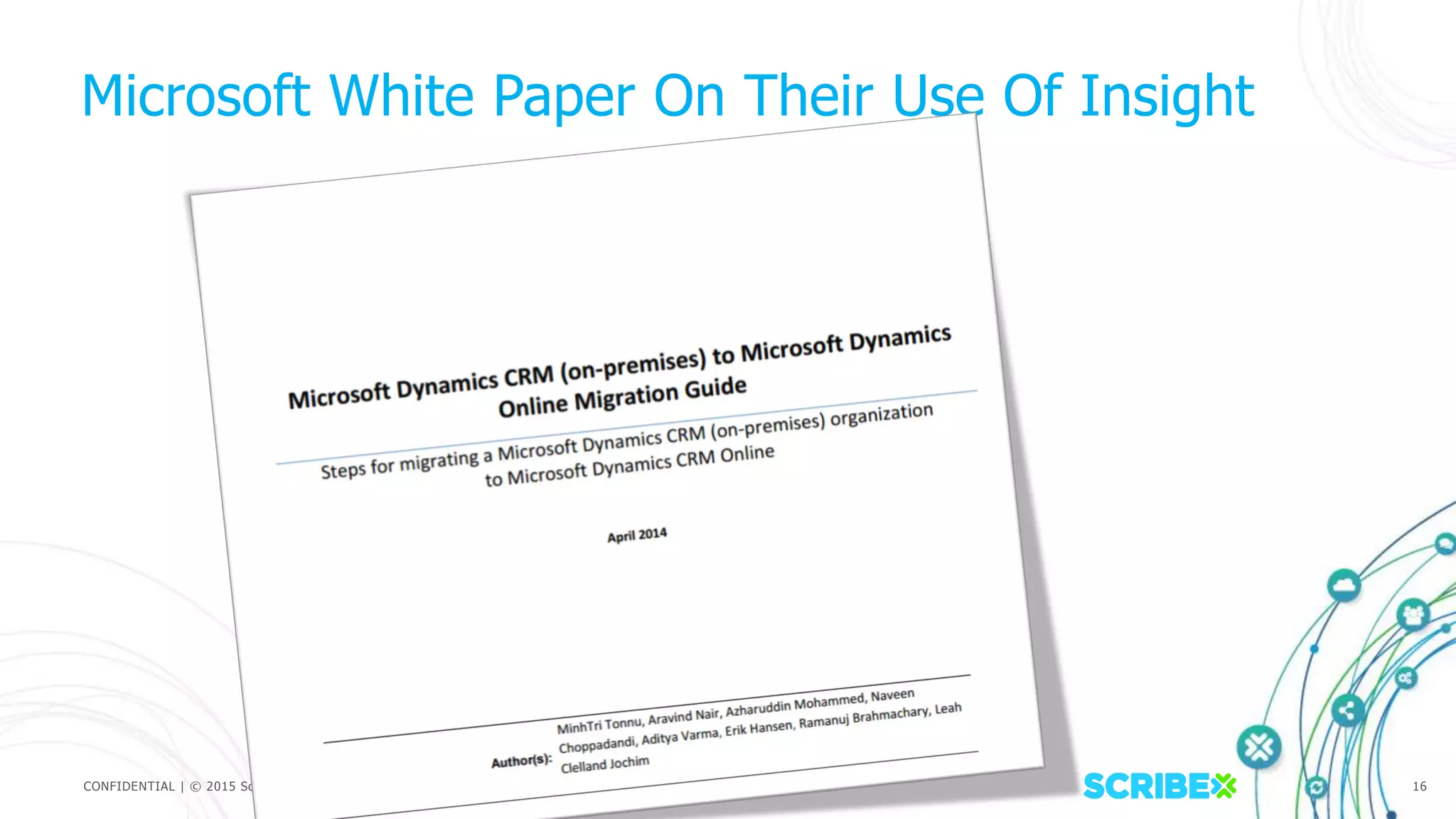 CONFIDENTIAL | © 2015 Scribe Software Corporation. All rights reserved. 16
Microsoft White Paper On Their Use Of Insight
 