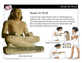 Ready for Work
Ready for Work
A person who could read and write in ancient Egypt was
called a scribe. And a scribe’s job w...