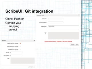 ScribeUI: Git integration 
Clone, Push or 
Commit your 
mapping 
project 
 