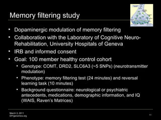 Memory filtering study March 3, 2011 DIYgenomics.org <ul><li>Dopaminergic modulation of memory filtering </li></ul><ul><li...