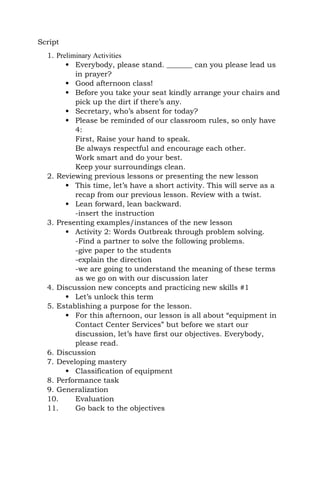 Sample script for demonstration teaching | DOCX