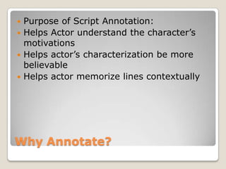 Script Annotation | PPTX | Screenwriting | Content Production