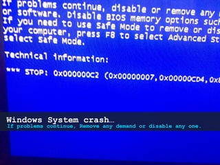 Windows System crash… If problems continue, Remove any demand or disable any one. 