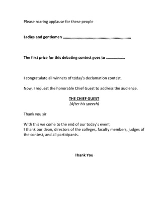 Declamation Contest Script for Moc | DOC | Awards Shows | Events