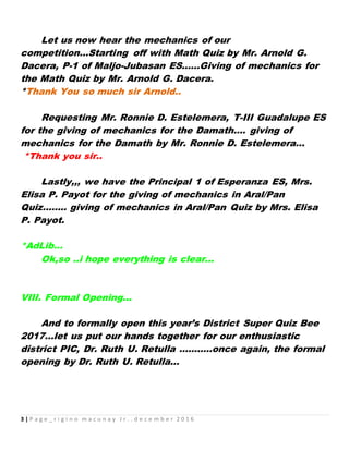 Script Tostmaster District Super Quiz Bee 2017