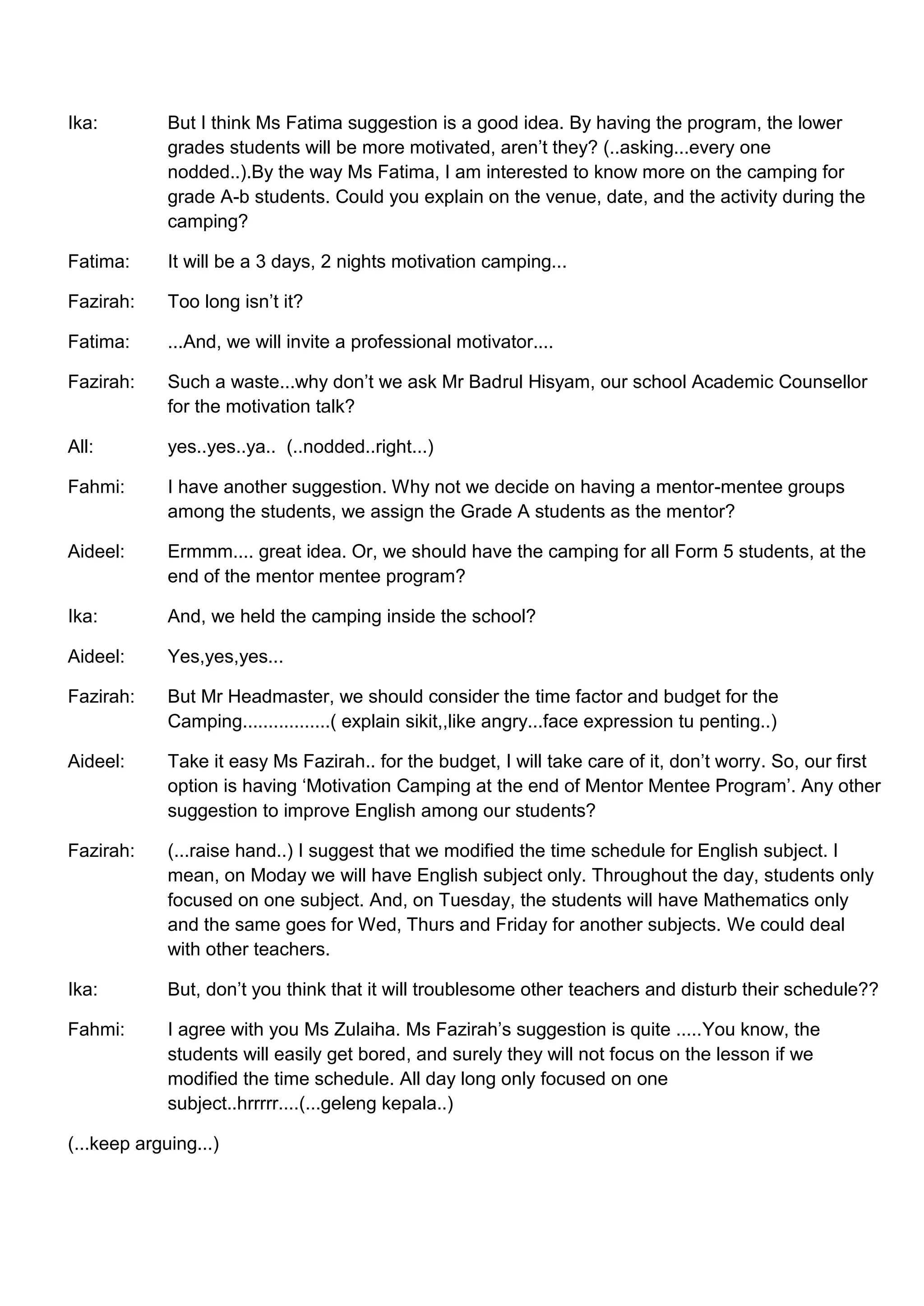 Script for english meeting | DOCX