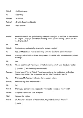 Script for english meeting | DOCX