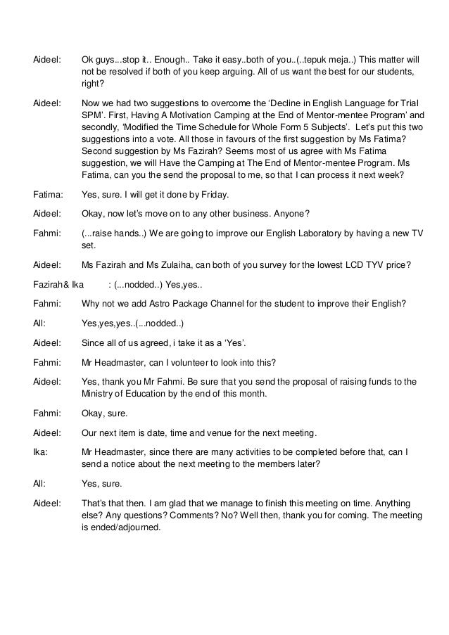 Script for english meeting