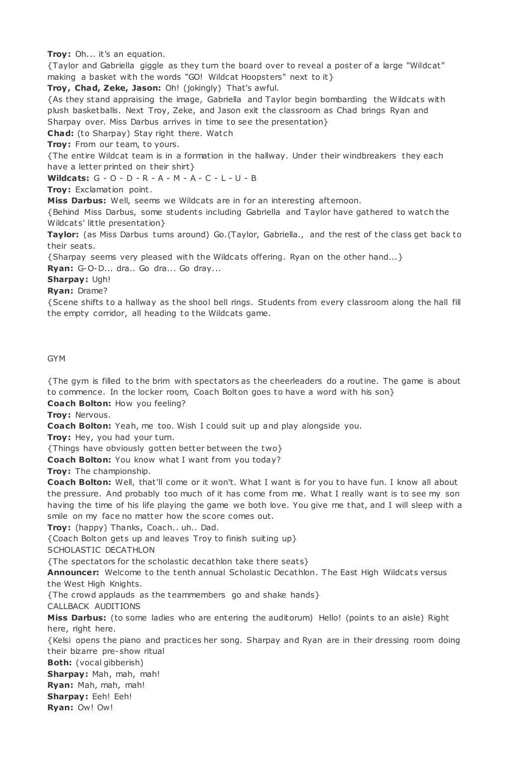 Script high school musical