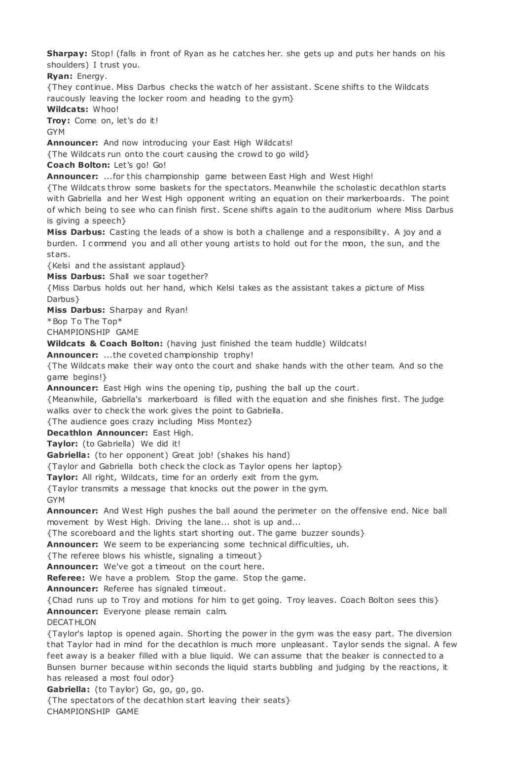 Script high school musical