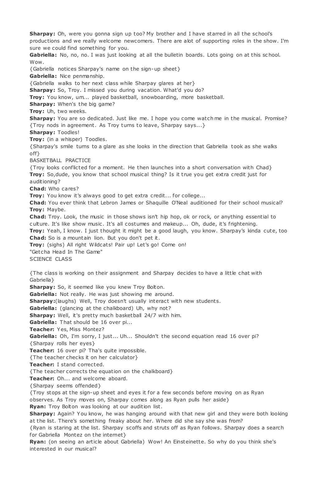 Script high school musical