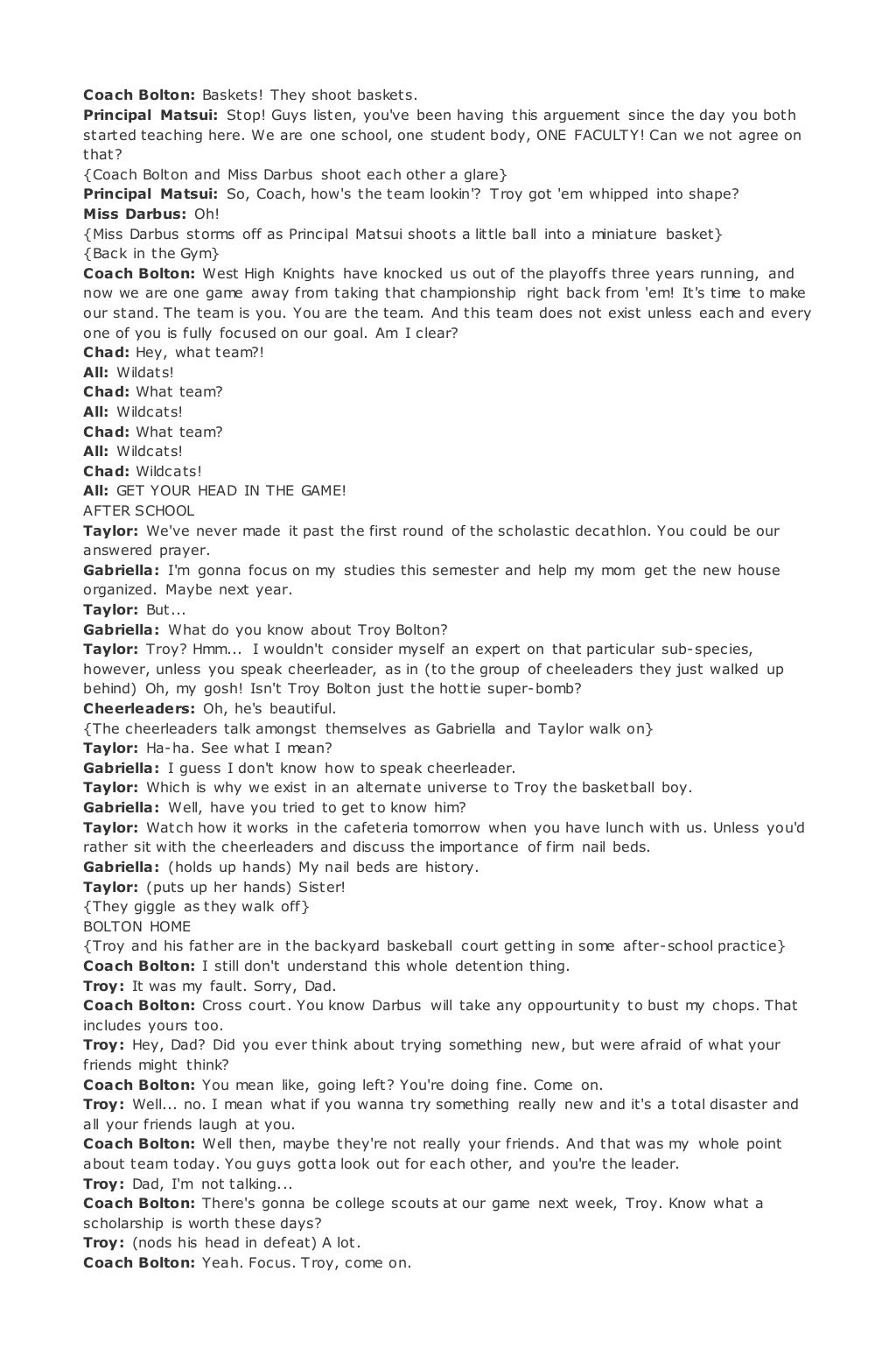 Script high school musical