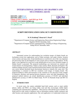 Script identification using dct coefficients 2 | PDF