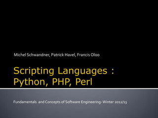 Michel Schwandner, Patrick Havel, Francis Oloo
Fundamentals and Concepts of Software Engineering-Winter 2012/13
 