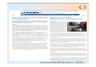 Corso di Economia dell’Innovazione a.a. 2011/2012
 