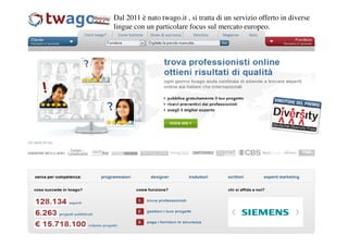 Dal 2011 è nato twago.it , si tratta di un servizio offerto in diverse
lingue con un particolare focus sul mercato europeo.
 