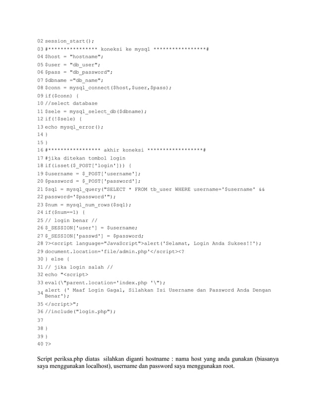 Script login form php | PDF