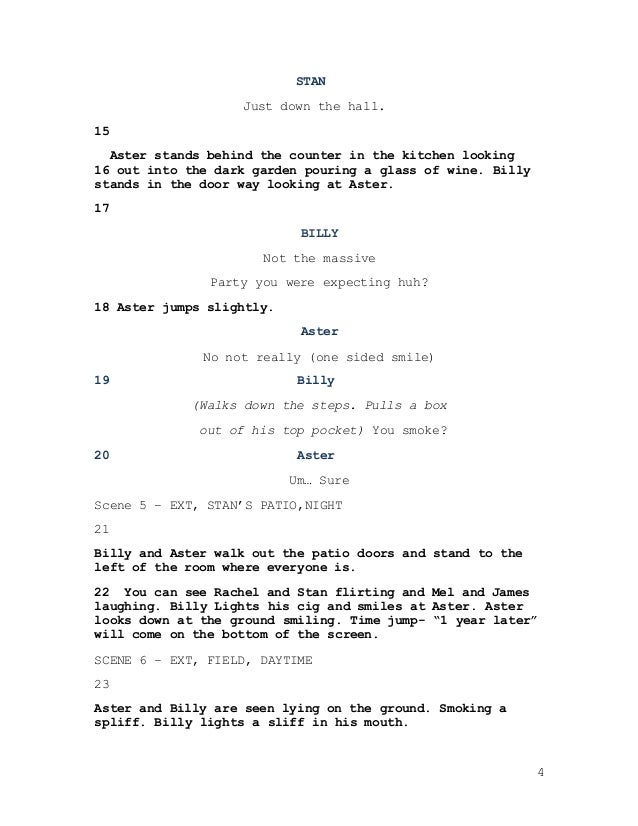 Script with camera shot numbers.