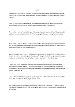 Scripts
Introduction:Thiswill be the argumentscene where theycouplewillbe arguingaboutsomething,
there will be aseriesof c...
