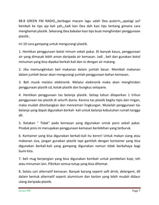 Script siaran radio Green FM | PDF