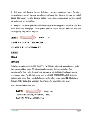Script siaran radio Green FM | PDF