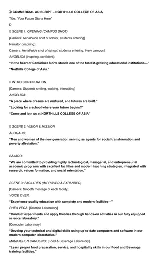 Advertisement script school project science technology and society | DOCX