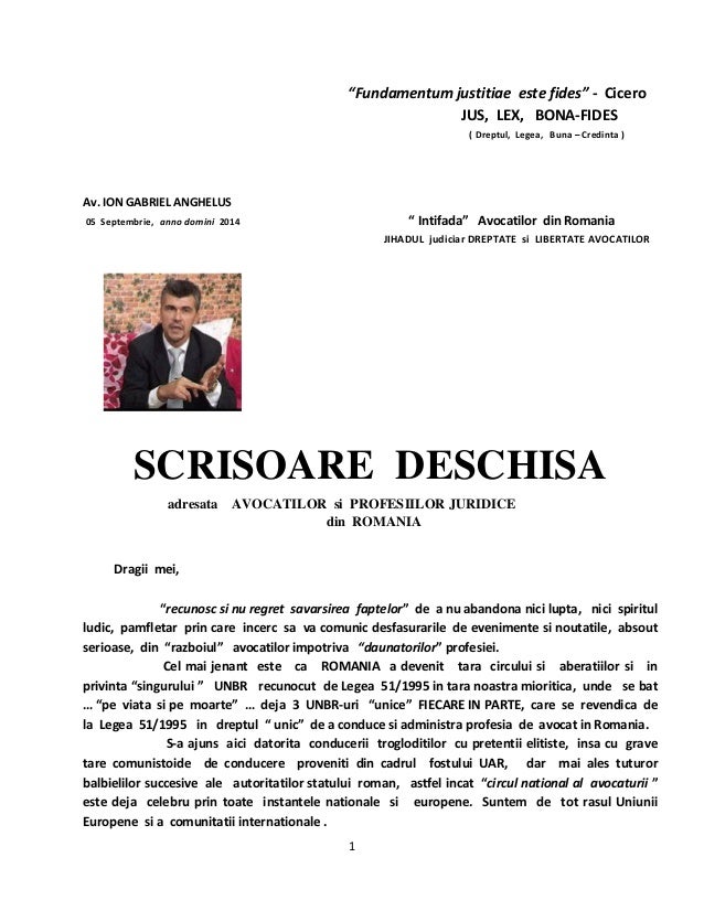Scrisoare Deschisa Adresata Avocatilor Romani