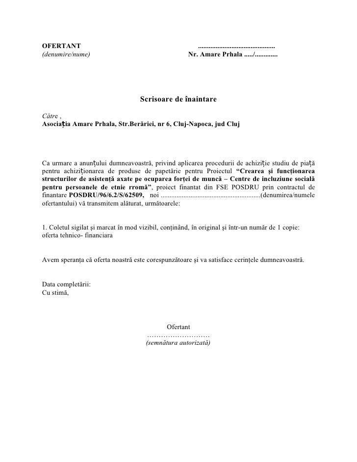 Scrisoare inaintare papetarie