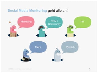 Social Media Monitoring geht alle an!


                    Marketing                     CRM /                PR
                                                Community




                                         MaFo               Vertrieb




© 2012 Brandwatch | www.brandwatch.com                                      12
 
