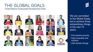 The global goals
› End extreme poverty
› Fight inequality and
injustice
› Halt climate change
United Nations Sustainable Development Goals
We are committed
to the Global Goals,
set to achieve three
extraordinary things
in the next 15
years:
 