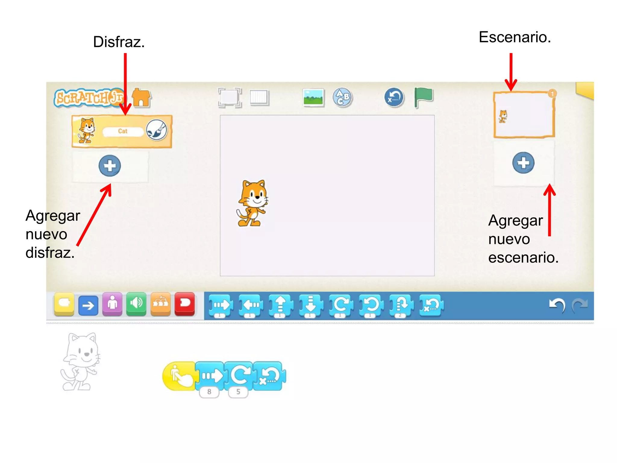 Disfraz.
Agregar
nuevo
disfraz.
Agregar
nuevo
escenario.
Escenario.
