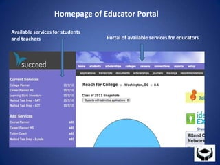 Homepage of Educator PortalAvailable services for students and teachersPortal of available services for educators
